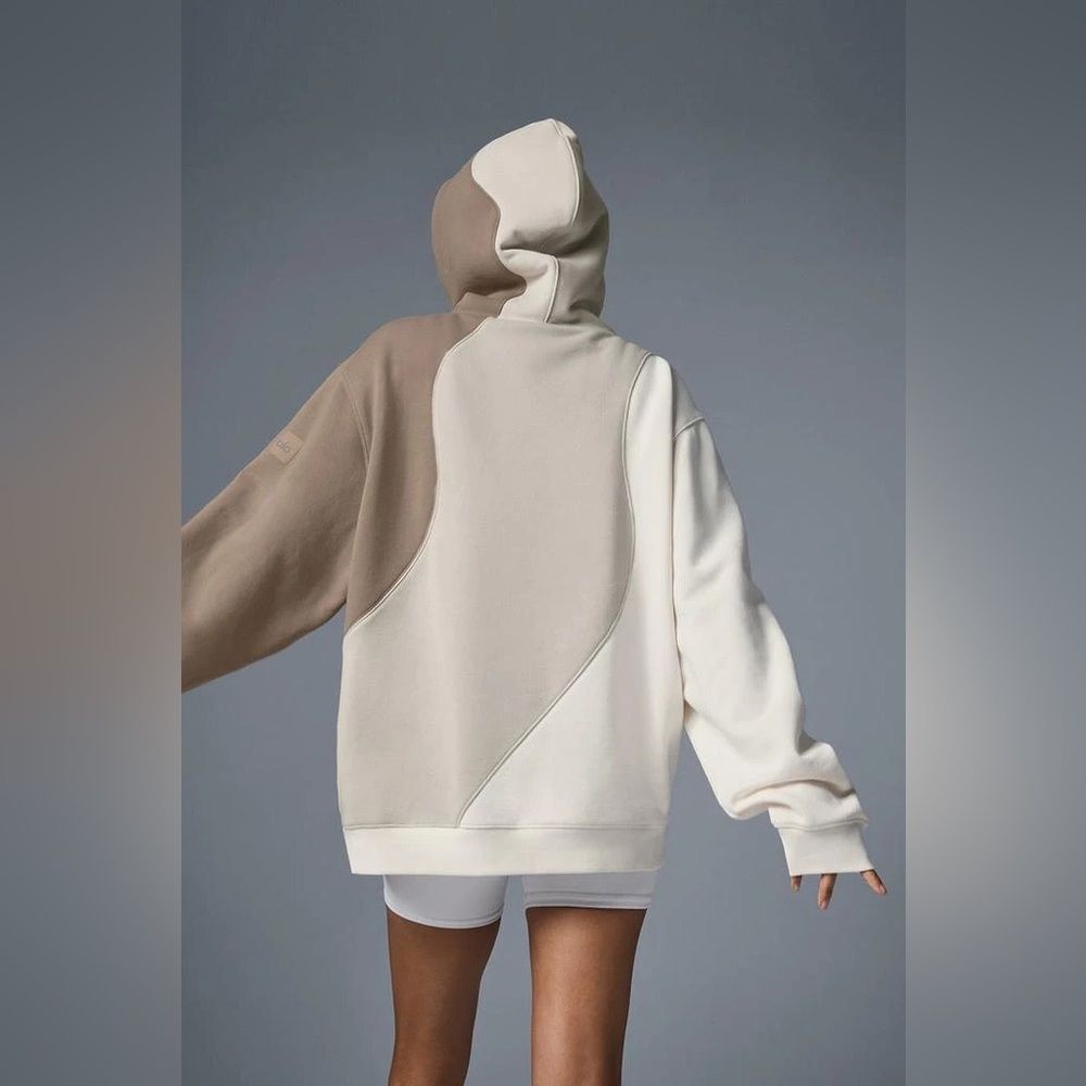 Alo Yoga Make Waves Hoodie - Ivory/Bone/Gravel - Size XXS - Picture 2 of 6